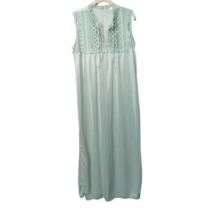 Vintage Sz M Mint Green Irish Inspired Lace Slip Dress Nightgown Maxi Celtic
